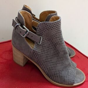 Gray/Brown Suede Open Toe Ankle Booties